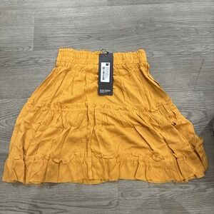 Rebdolls 'Say No More' Mustard Yellow Smocked Waist Skater Skirt | Size L | NWT